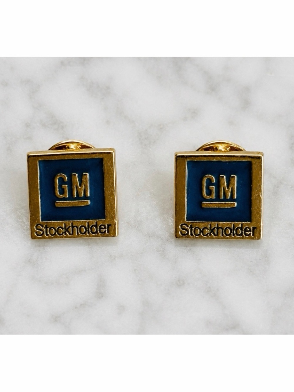 (VTG) GENERAL MOTORS • Gold/Blue GM Stockholder Enamel Lapel Pin Set of 2